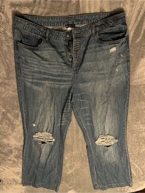 VENUS Distressed Blue Wide-Leg Ripped Jeans